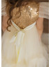 Gold Sequin Champagne Tulle Long Flower Girl Dress